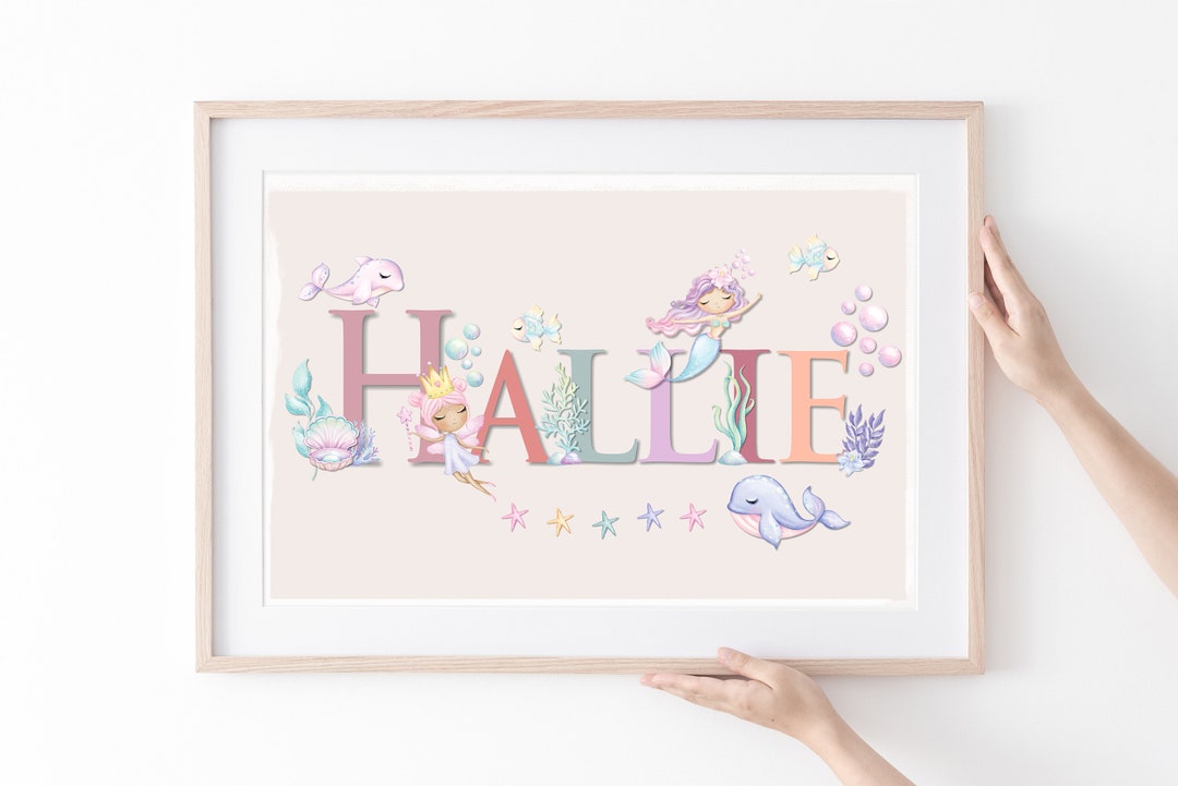 Girls Bedroom Name Art Mermaid Theme, Personalised Mermaid Wall Decor ...