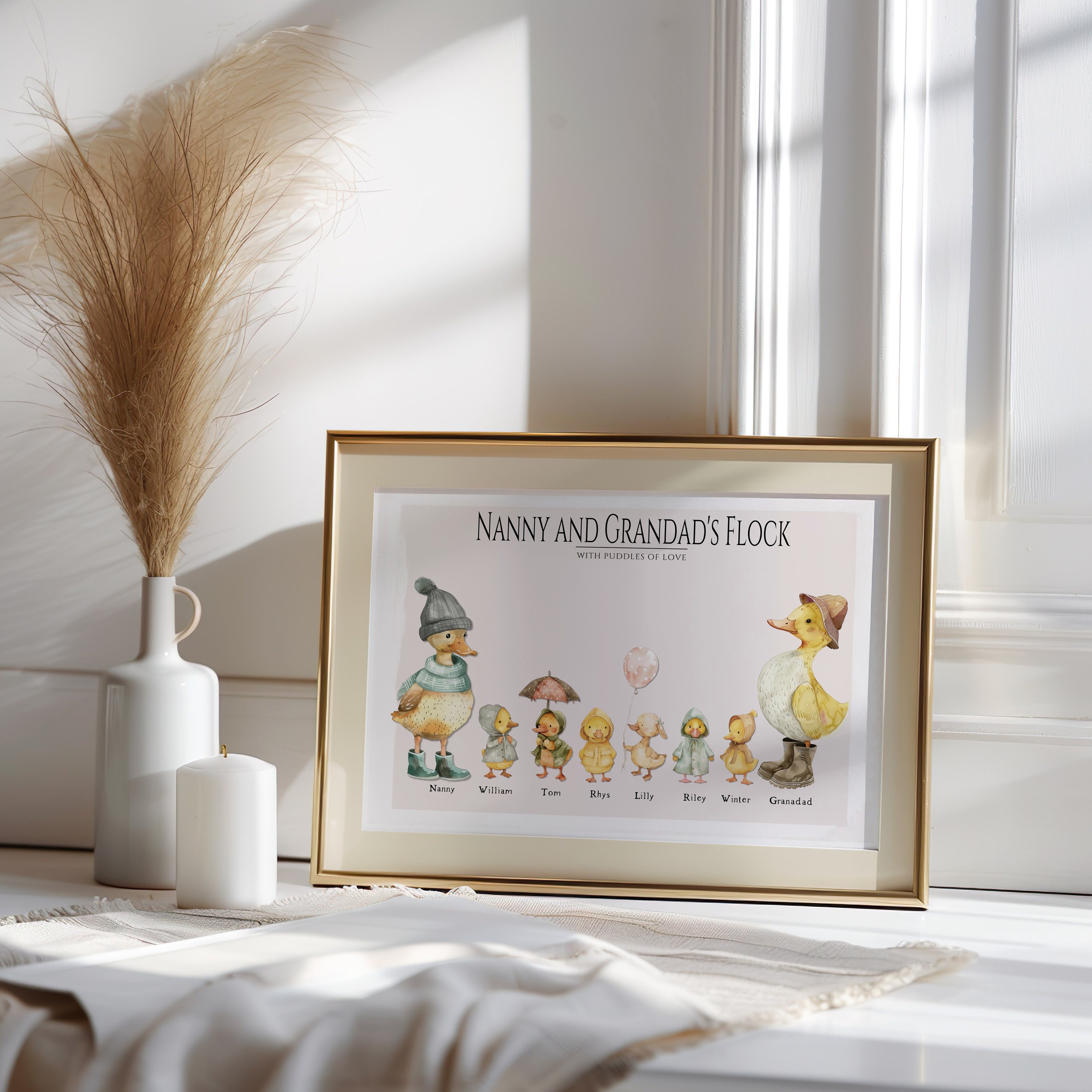 grandchildren print, personalised family print, gift for grandma, duck family print, gift for grandmother, nanny, grandparents, Mother's Day