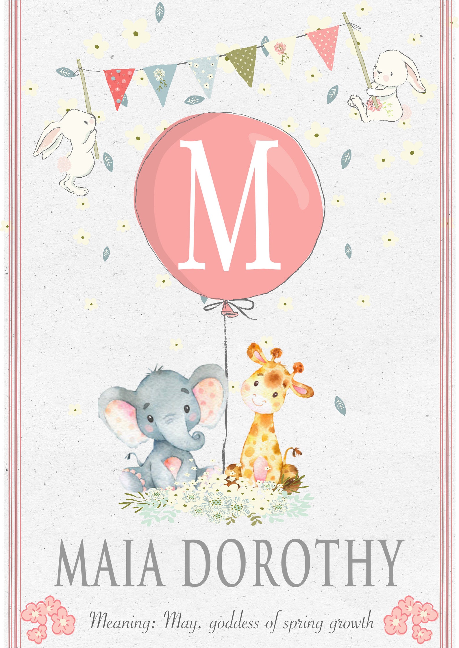 Name Meaning Nursery Print Baby Initial Print New Baby Gift - Etsy