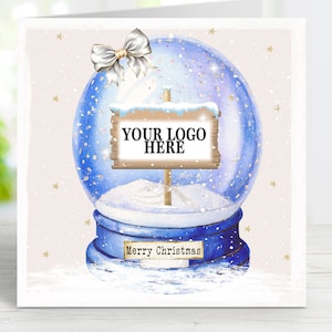 Kerstkaart met bedrijfslogo, illustratie kersttafereel, aangepaste kerstkaart, gepersonaliseerde kerstkaart, aangepaste sneeuwbolkaarten