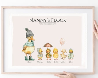 grandchildren print, personalised family print, gift for grandma, duck family print, gift for grandmother, nanny, grandparents, Mother's Day