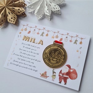 Nice List Medal, Santa Gift, Christmas Eve box filler, tradition gift from Father Christmas, gold, personalised