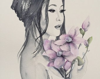 Digital Printing: Geisha Black and White with Purple Scents - Geisha Black and White aux Senteurs Mauves