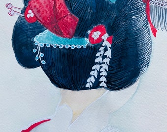 Blue-Turquoise and Red Geisha, Souvenir du Japon