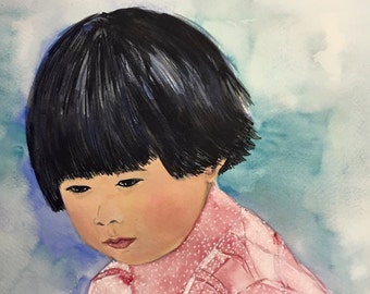 Watercolor Guan Yin, Face the World:China