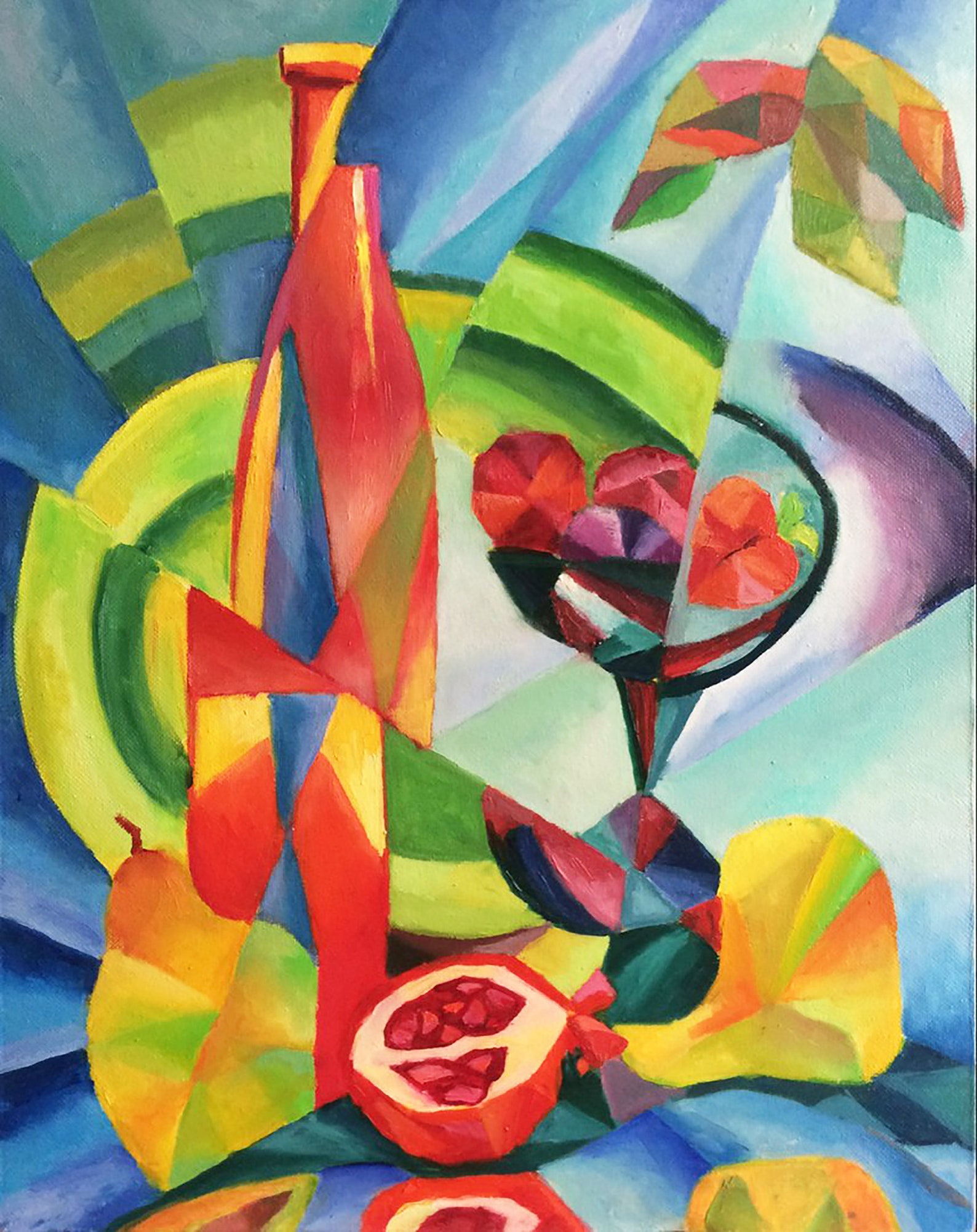 Cubist painting Tropical fruit still life Wine painting Etsy