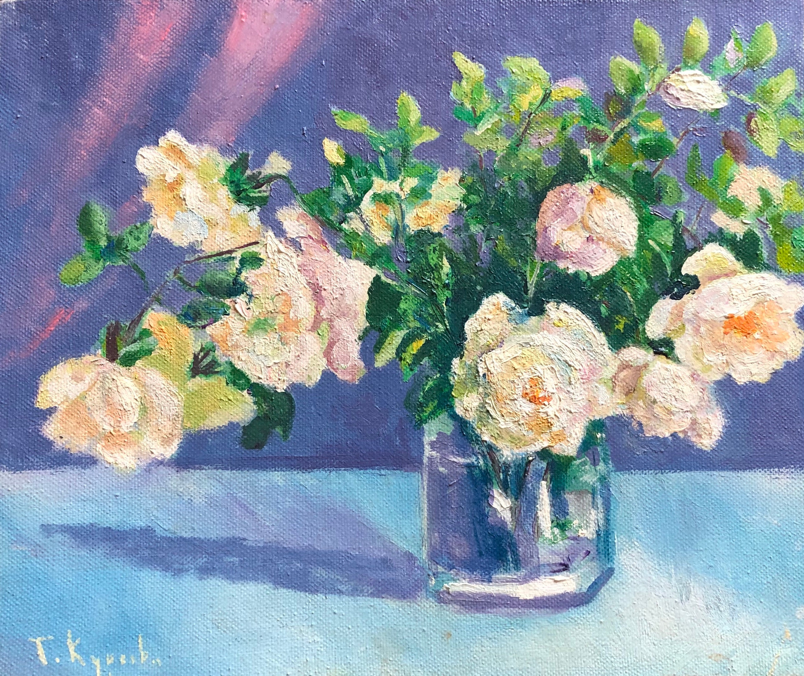 White Rose Painting Original Floral Wall Art Flower Oil Etsy