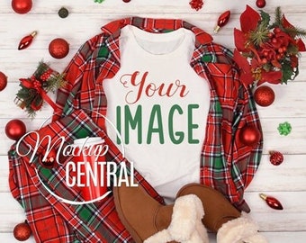 Women's Cozy Christmas Pajama Mockup Shirt, Blank Fashion Styled Mock Up Display Shirt Photography, JPG Download