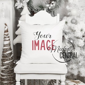 Download Blank White Square Mockup Christmas Pillow Festive Chair Etsy