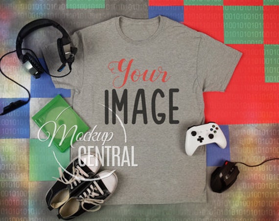 Blank Gray Gamer T-Shirt Apparel Mockup Fashion Design Styled Blank Gray Gamer T-Shirt Apparel Mockup Fashion Design Styled