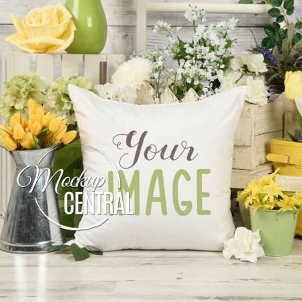 Blank White Spring Country Square Mockup Pillow, Outdoor Gardener Photo Mock Up, Mockup Throw Pillow, Styled Stock Photography, JPG Download