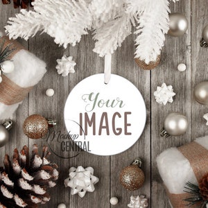 Rustic Round Christmas Tree Ornament Mockup, Photography Template, Blank Ornament Graphic Design Mock Up, Transparent PNG Digital Download