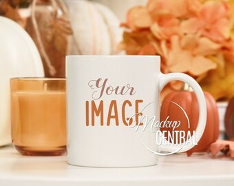 Fall Autumn Coffee Glass Mug Mockup, Stock Photography Cup, Rustic Halloween Mug Photo Graphic Design Mock Up, JPG Digital Download