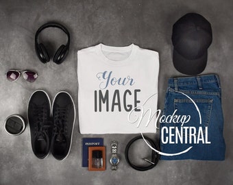 Download Blank White Folded T-Shirt Apparel Mockup, Design Styled Stock Photography, Men's Flat Lay Mock ...