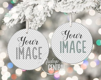 Round Christmas Ornament Mockup, Photography Template, Front and Back Ornament Graphic Design Mock Up, Transparent PNG Digital Download