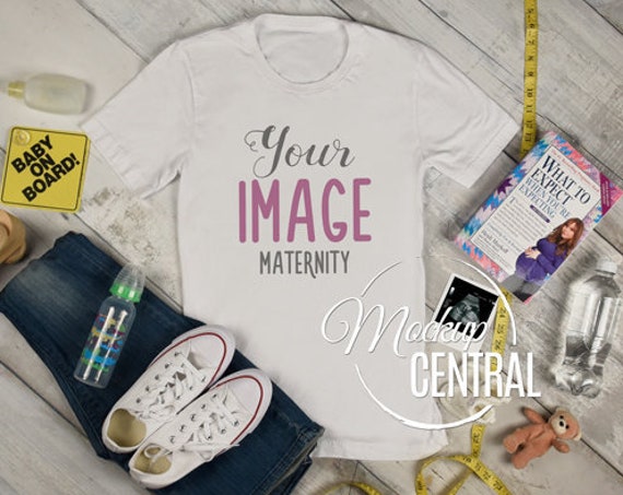 Maternity Pregnancy Womans Blank White T-Shirt Apparel Mockup Styled
