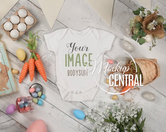 Baby White Blank Easter Bodysuit Mockup Infant One Piece