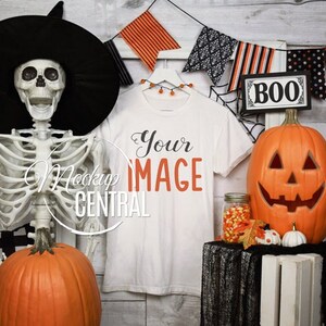 Halloween Mockup Shirt, Bella Canvas Mockup, Scary Unisex Halloween Mockup T-Shirt, Spooky Skeleton Horror Shirt, JPG Digital Download