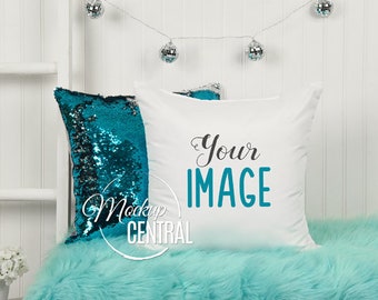 Blank White Square Mockup Pillow, Teen Child Bedroom Photo Mock Up, Mockup Throw Pillow, Styled Stock Photography, JPG Instant Download