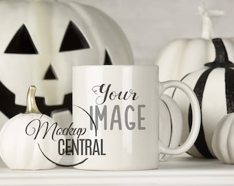 Blanco blanco taza de vidrio Mockup - fotografía de stock, otoño Halloween taza foto diseño gráfico Mock Up, JPG Digital Descargar