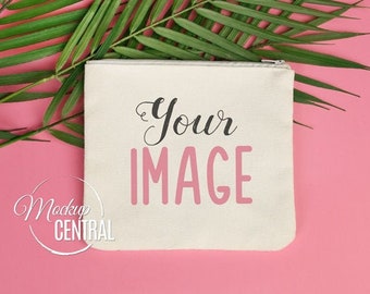 White Canvas Cosmetic Bag Makeup Bag Mockup, Zipper Cotton Canvas Bag Photo, Travel Pouch, DIY Craft Bag Mock Up Presentation, JPG Download