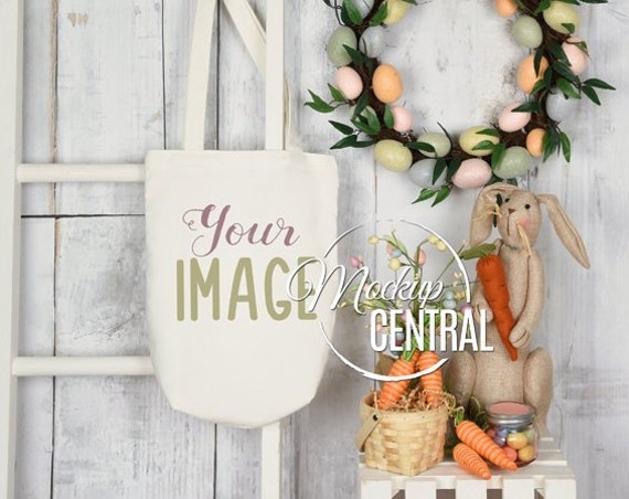 Blank White Easter Canvas Tote Bag Mockup Shopping Bag