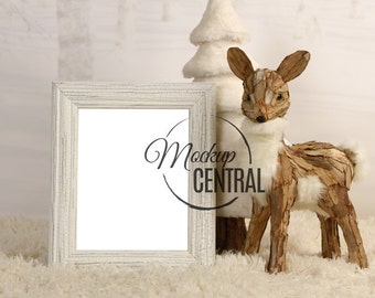 Blank Rustic Winter Christmas Frame Stock Photo - Background with Tree - Product Mockup Frame - Photo Stock Mock Up - JPG Digital Download