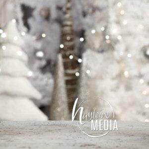Blank White Christmas Table Product Background Mockup - Styled Stock Photography, Winter Photo Graphic Design Mock Up, JPG Digital Download