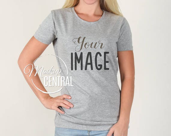 Download Free Blank Heather Gray Womans T-Shirt Apparel Mockup ...