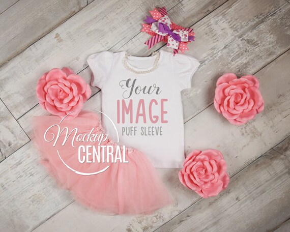 Blank Girls White T-Shirt Mockup Childrens Birthday Tutu Styled Blank Girls White T-Shirt Mockup Childrens Birthday Tutu Styled