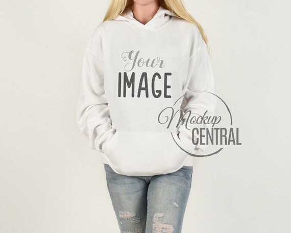 Blank Womens White Hoodie Shirt Apparel Mockup Isolated On