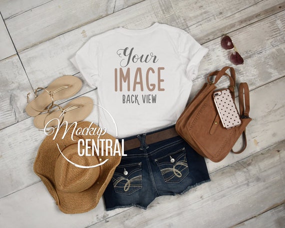 Back View Blank White Womans T-Shirt Apparel Mockup Jpg