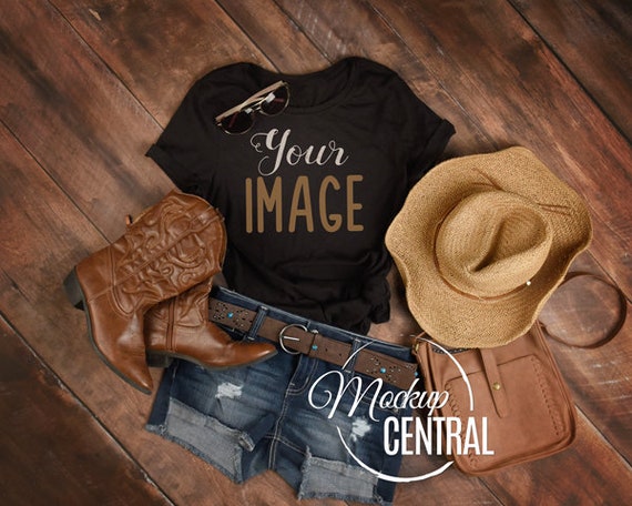Blank Black T-Shirt Apparel Mockup Womans Country Cowgirl Rustic Blank Black T-Shirt Apparel Mockup Womans Country Cowgirl Rustic