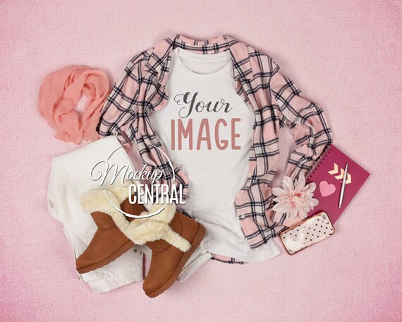 Blank White T-Shirt Apparel Mockup Girls Fashion Styled Stock