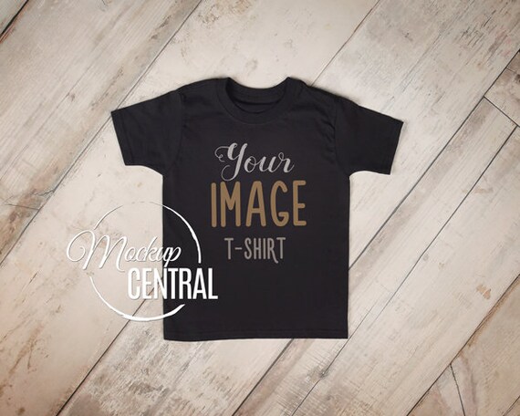 Blank Black Youth T-Shirt Apparel Mockup Fashion Styled Stock