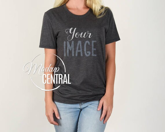 Download Free Blank Heather Gray Womans T-Shirt Apparel Mockup ...