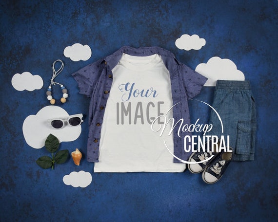 Blank Child White T-Shirt Mockup Flat Lay Styled Stock