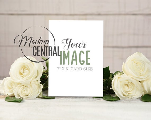 Blank White Rose Wedding Invitation Card Mockup Design A7