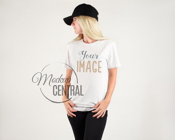 Blank Womans White T-Shirt Apparel Mockup Design Styled Stock