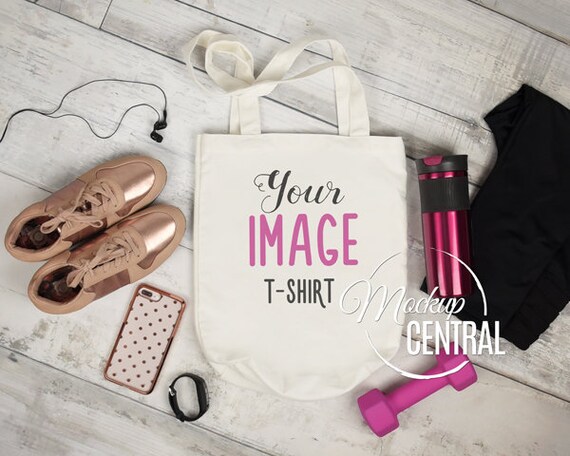 Blank White Canvas Tote Bag Mockup Gym Workout Fitness