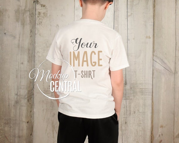 Blank Childrens White T-Shirt Apparel Mockup Back View Styled