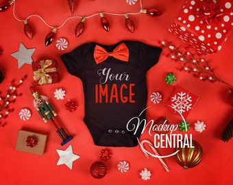 Download Blank Baby Christmas Black Bodysuit Mockup, Infant One ...