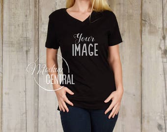 Download Blank Black Women S T Shirt Apparel Mockup Fashion Design Styled Stock Photography Girl S Mock Up Shirt Wood Background Jpg Download Mockup Tshirts Psd For Free PSD Mockup Templates