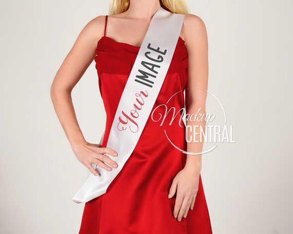 Blank White Pageant Beauty Prom Party Sash Mockup Womans