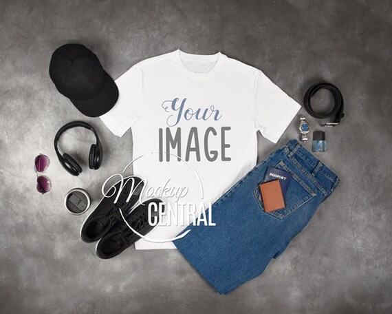 Blank White T-Shirt Apparel Mockup Mans Design Styled Stock Blank White T-Shirt Apparel Mockup Mans Design Styled Stock