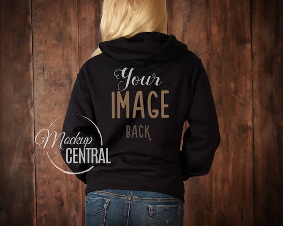 Blank Womens Black Hoodie Shirt Apparel Mockup Fashion Styled