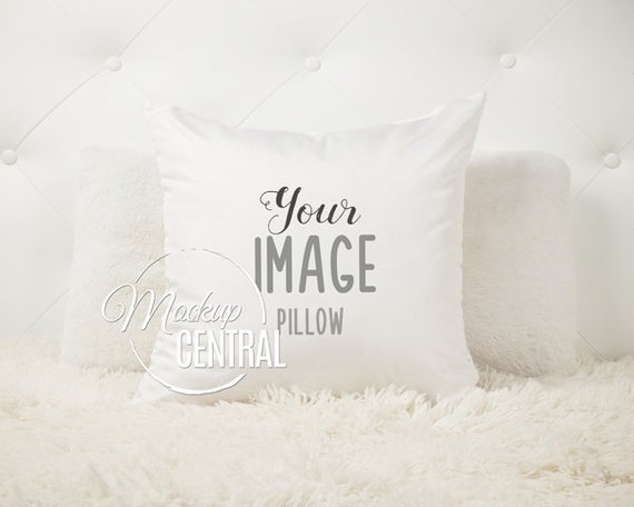 Blank White Square Mockup Pillow Bedroom Photo Mock Up Blank White Square Mockup Pillow Bedroom Photo Mock Up