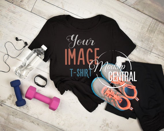 Blank Womans Black T-Shirt Apparel Mockup Ladies Gym Fashion