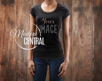 Download African American Woman's Black Round Neck T-Shirt Apparel ...