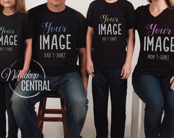 Download Matching Family, Sibling, Parents, Kids Blank Black T-Shirt Mockup, Styled Stock Photography ...